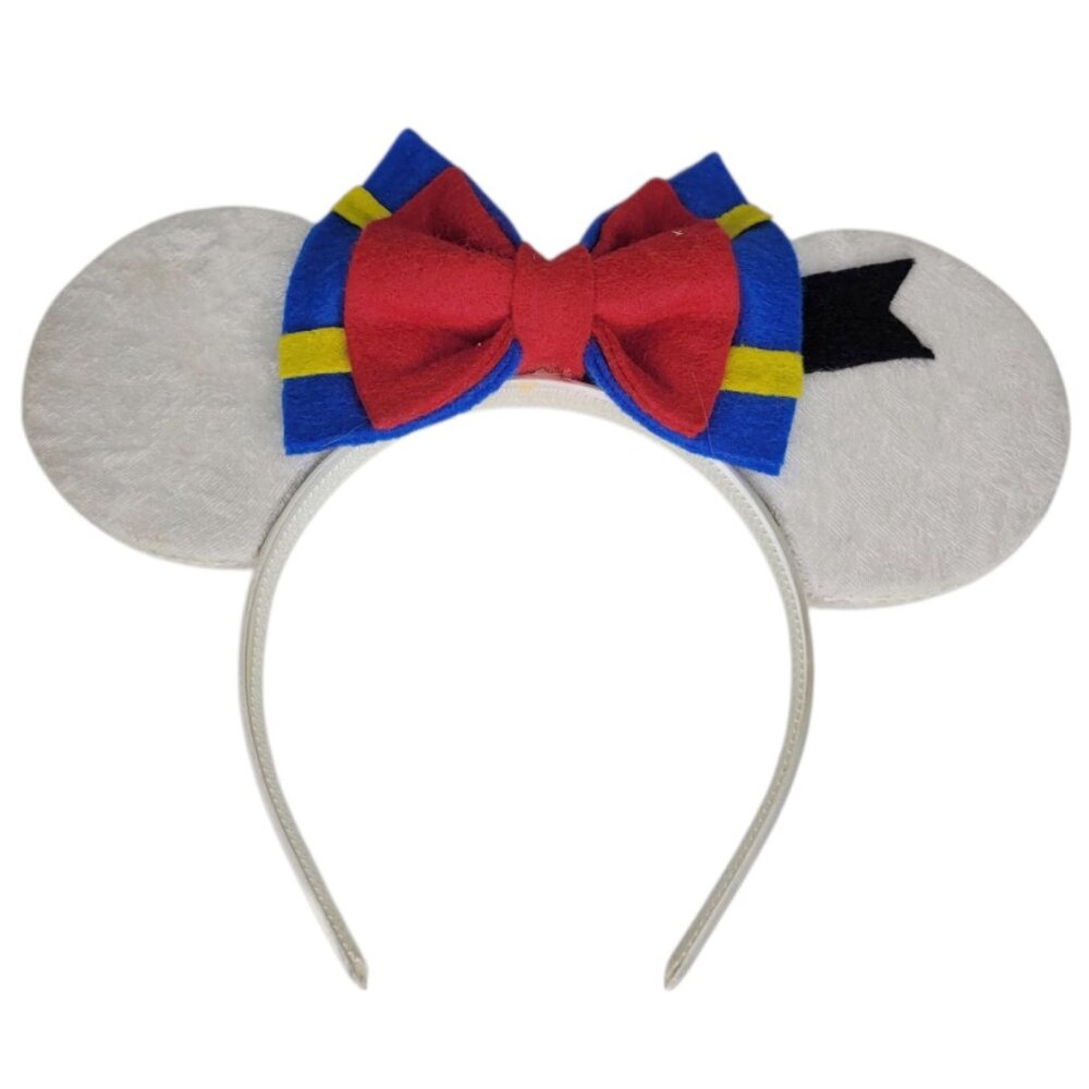 Disney-Inspired White Minnie Ear Headband with Red Bow